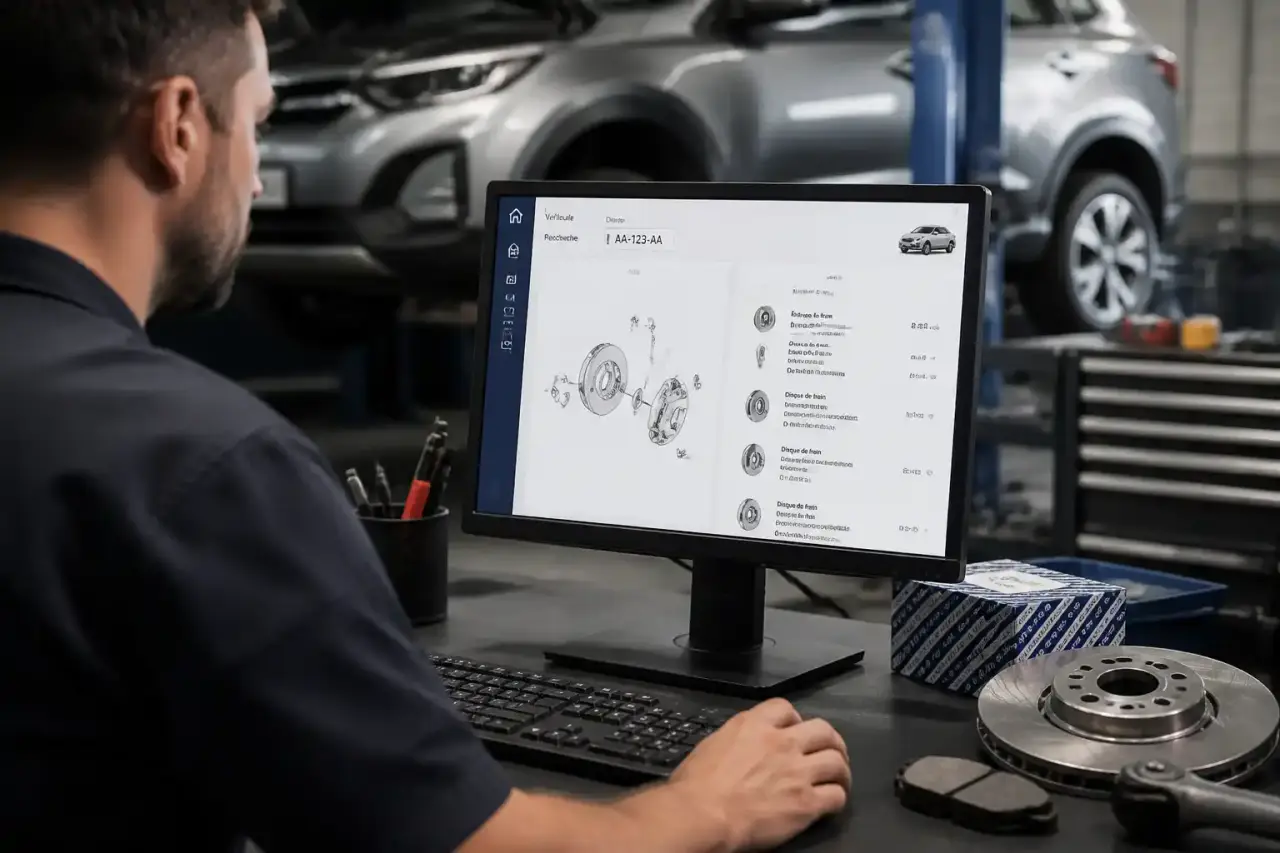 Recherche d'une référence de pièce automobile par immatriculation dans un atelier